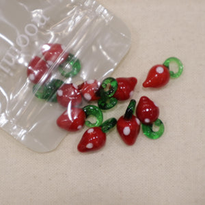 Perle en verre - Fraise (lot de 5)