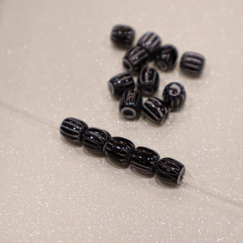 Perle en verre - Cylindre rayé (lot de 20)