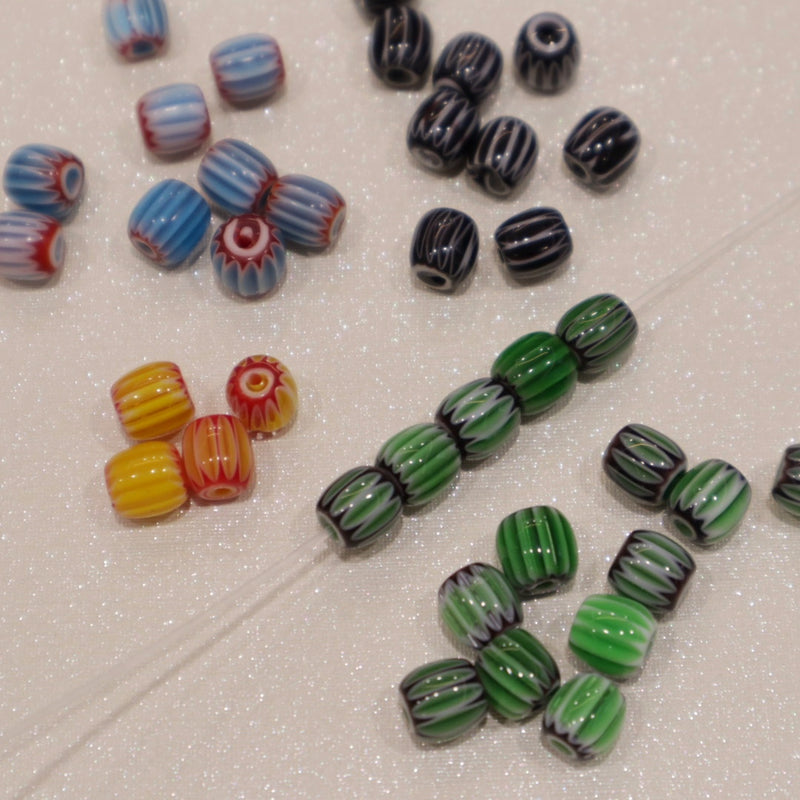 Perle en verre - Cylindre rayé (lot de 20)