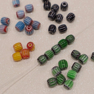 Perle en verre - Cylindre rayé (lot de 20)