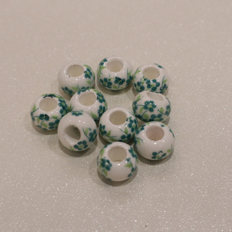 Perle torique en céramique - motif fleuri (lot de 10)