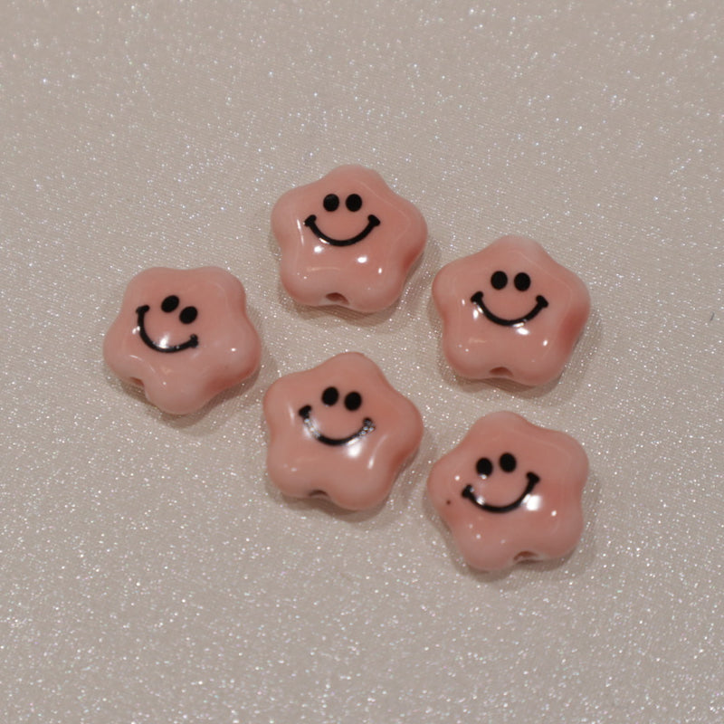 Perle en céramique - Smiley étoile arrondie (lot de 5)