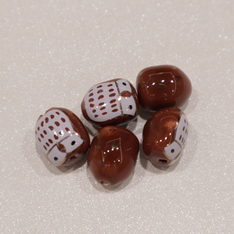 Perle en céramique - Hibou (lot de 5)